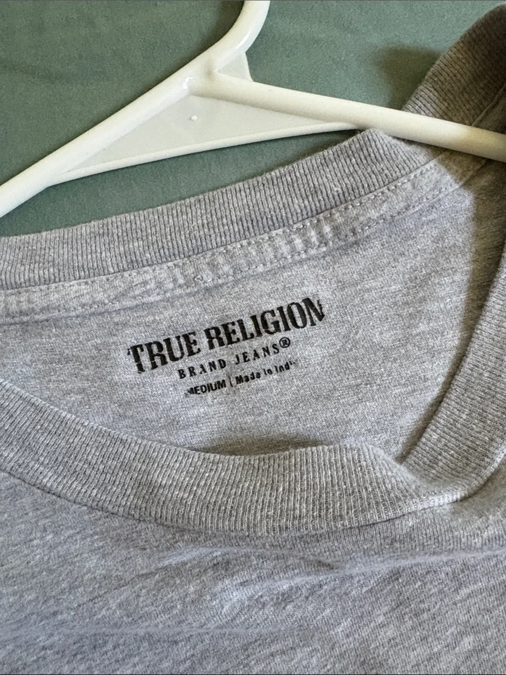 True Religion Light Gray Crewneck Tee with Black & White Logo